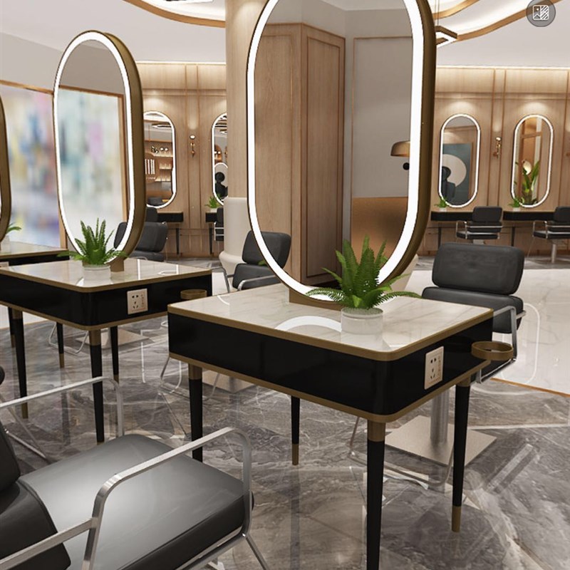理发店镜台双面剪发镜台欧式简约带灯轻奢美发店镜台影楼化妆镜台