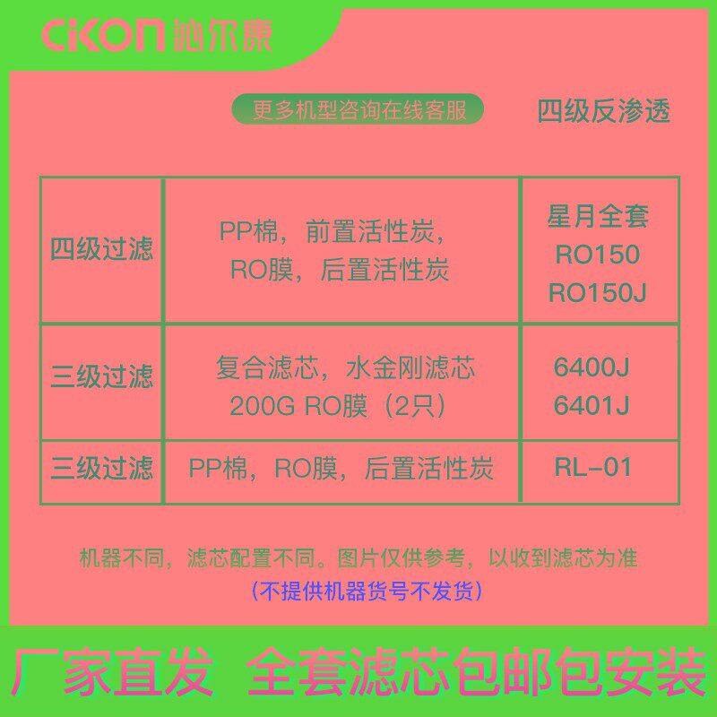 沁尔康净水器滤芯性件星月滤列系芯PP棉前置活配炭后置活性炭RO膜