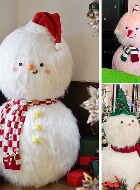 大型毛绒雪人摆年节日网装店铺打卡红饰商场橱窗活动展示陈列新件