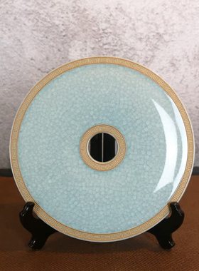 汝瓷和氏璧摆件装礼玄关饰品汝窑平安扣陶瓷酒柜家饰送礼居盒乔迁