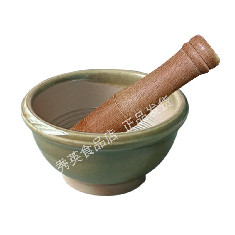 亮食小镭钵带棒 从江老式辅边家房擂辣椒陶瓷研钵厨用手动捣蒜碗