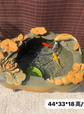 茶室办公桌台面自然水头装饰石池肇庆端砚石材艺术雕花水流小鱼缸