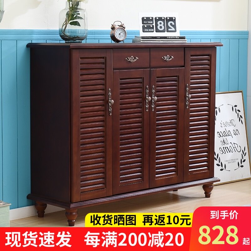 实木鞋柜简收现代家用大厅柜百叶门透气多层约纳门容量进门玄关柜
