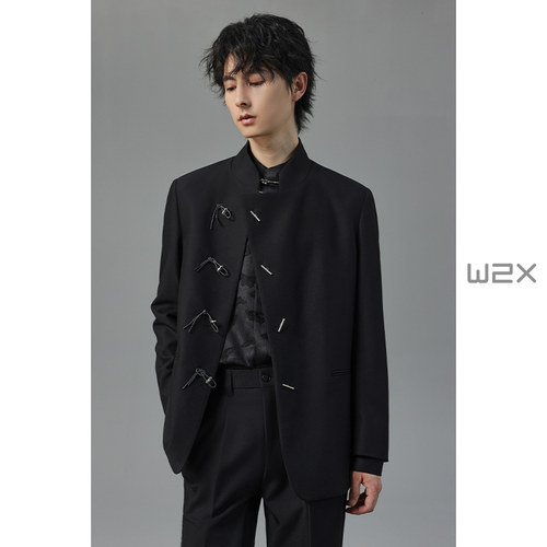w2x秋季新中式国风立领休闲西装外套男设计感小西服高级痞帅上衣