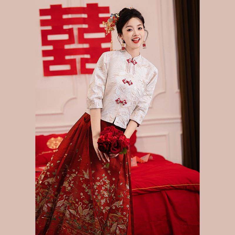 海棠记孕妇旗袍敬酒服新娘新中式马面裙婚服大码遮肚子胖mm回门装