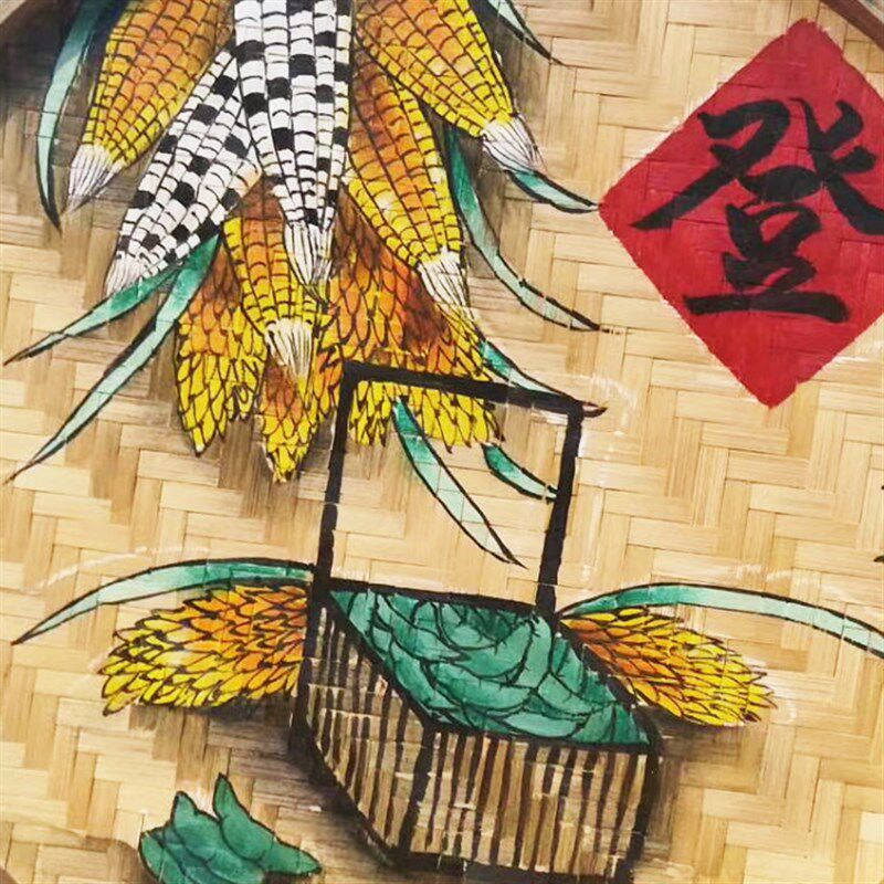 手绘簸箕画竹编制品墙壁挂件饭店农庄装饰农家乐墙面挂饰五谷丰登