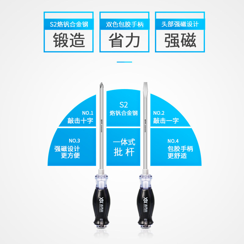 敲击螺丝批通心螺丝刀可敲击一字穿心螺丝刀套装超硬十字平口起子
