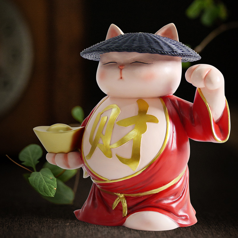 国潮招财猫摆件开业送礼品高档家用前台朋友开店铺贺礼物小发财猫
