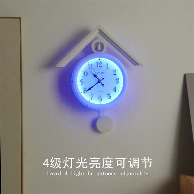 挂钟客厅钟表挂墙石英钟简约时尚夜光钟布谷鸟LED挂表静音时钟