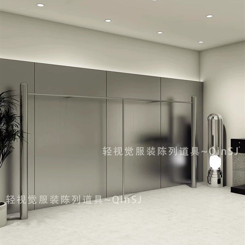 服装店上墙架展示架陈列架挂衣架道具不锈钢圆柱挂架衣买手店货架