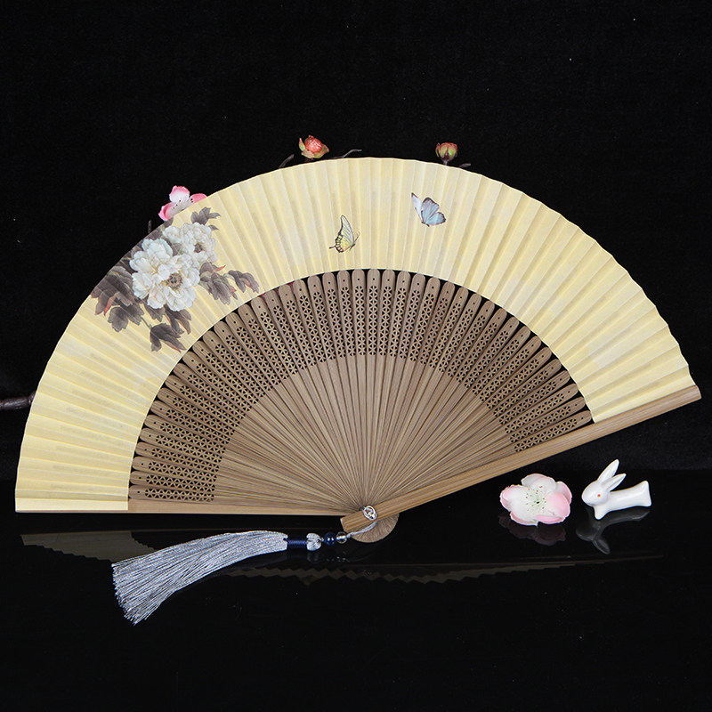 丝艺堂古风6寸女古典折扇子纸扇双面串竹扇礼品扇香扇工艺扇礼品