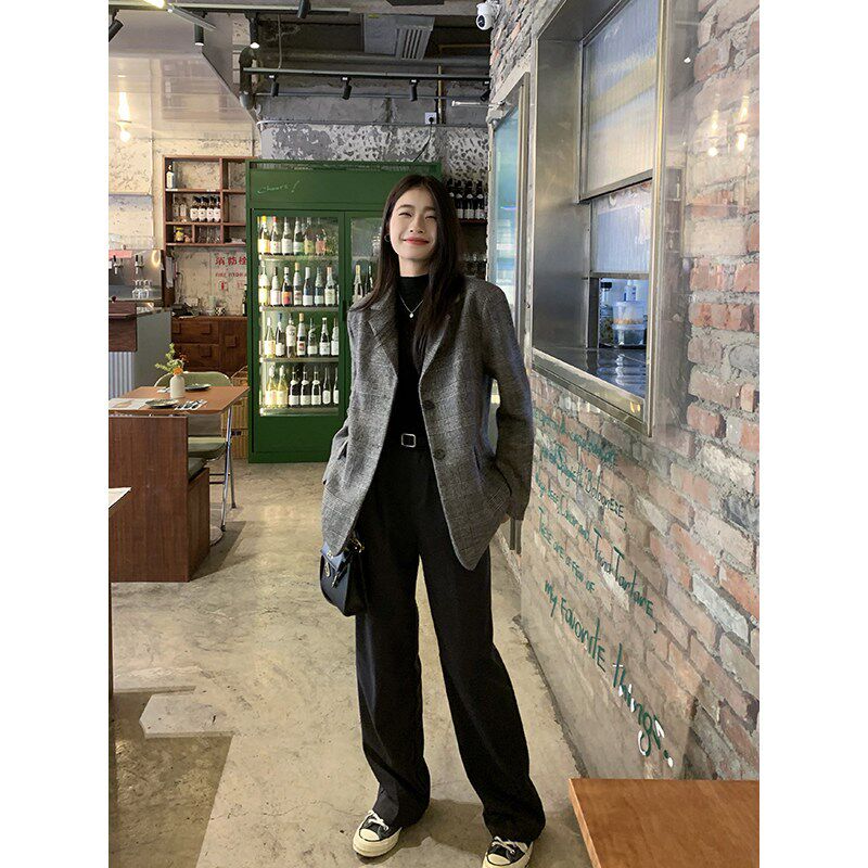 【郭九九呢】宽松直筒百搭高腰西装裤女加厚休闲显瘦垂感阔腿裤