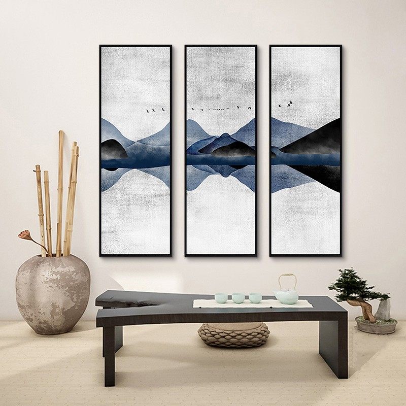 抽象山水新中式装饰画水墨画客厅玄关走廊挂画餐厅壁画茶室有框画