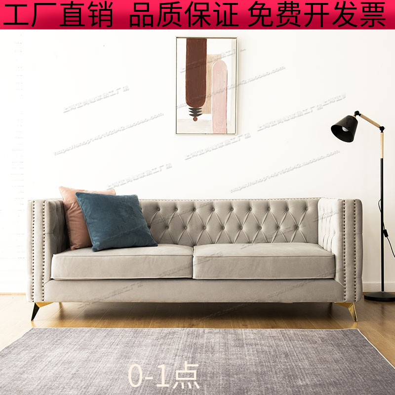 美式防污科技布拉扣沙发大小户型客厅三人整装家具轻奢灰色沙发