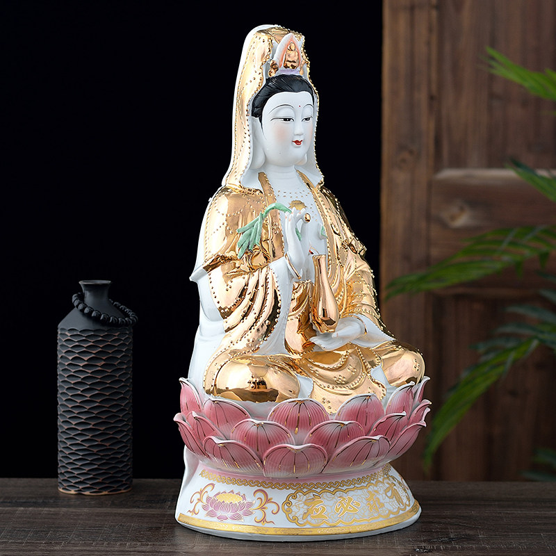 陶瓷手工观音佛像摆件 南海观世音家用平安佛像