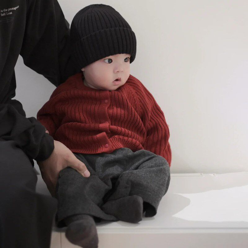 男女宝宝过年针织毛衣裤子套装婴儿新年红色喜庆毛衣开衫毛呢裤子