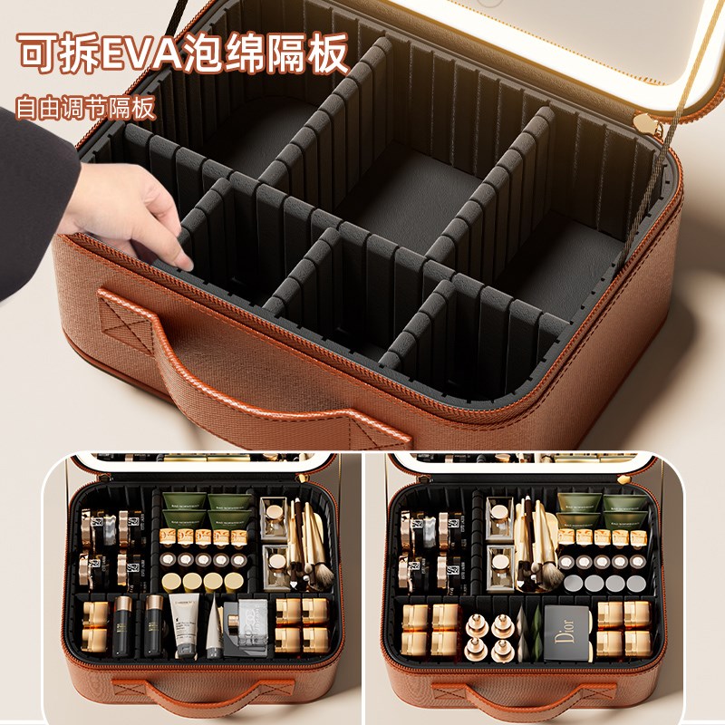 高级led镜子补光镜大号旅行化妆包女便携大容量外出手提化妆刷箱