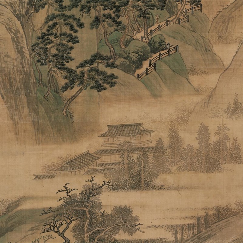 清四王 王翚仿唐寅溪山晴霭图立轴仿古山水国画高清微喷临摹装饰