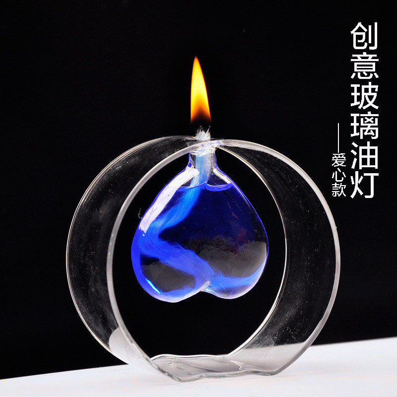 欧式创意透明玻璃爱心油灯浪漫结婚生日礼物装饰家居烛光晚餐摆件