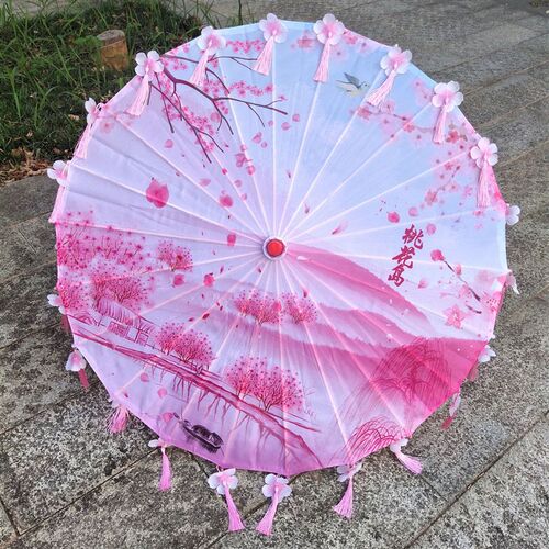 古风汉服流苏伞演出伞花瓣伞拍照道具伞舞蹈绸布伞工艺古点油纸伞