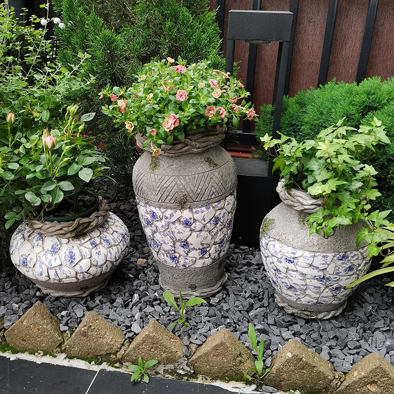 仿青花瓷中式多肉花盆花园装饰庭院阳台布置创意组合院子个性园艺