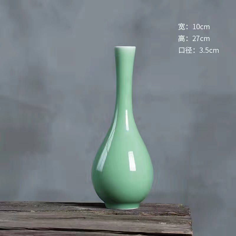 藏瓷阁青瓷花瓶中式禅意摆件客厅插花家居干花艺术软装饰品长胆瓶