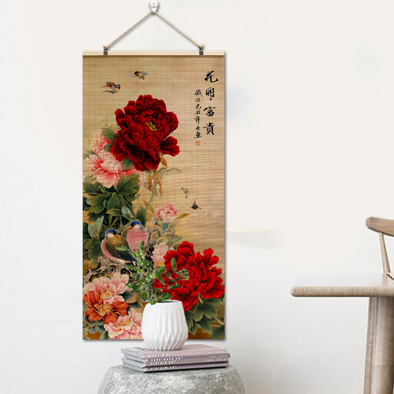 花开富贵客厅挂画牡丹花壁画走廊过道山水画餐厅字画玄关吉祥寓意