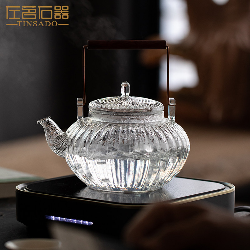 左茗右器耐高温烧水壶透明玻璃泡茶功夫茶具明火电陶炉煮茶提梁壶