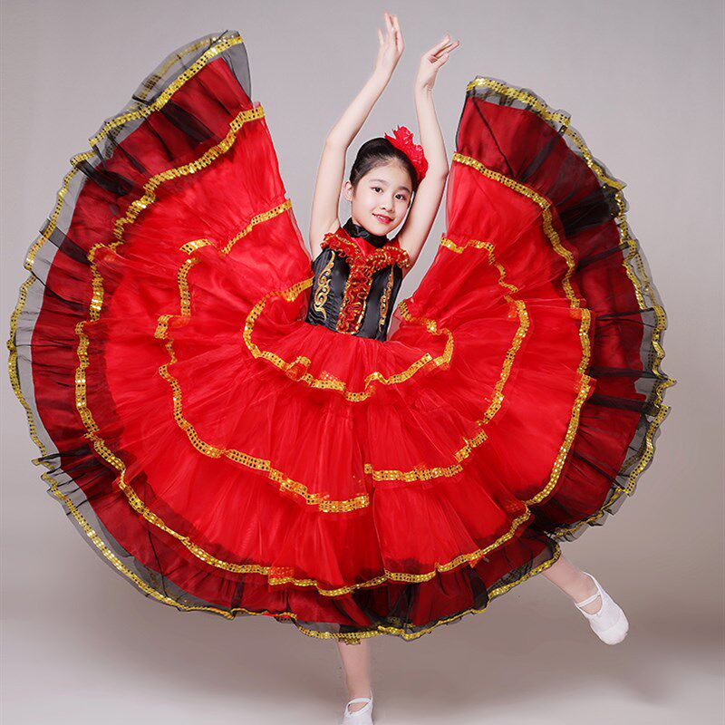 六一儿童西班牙斗牛舞大摆裙幼儿表演舞蹈服女童开场舞服装裙子