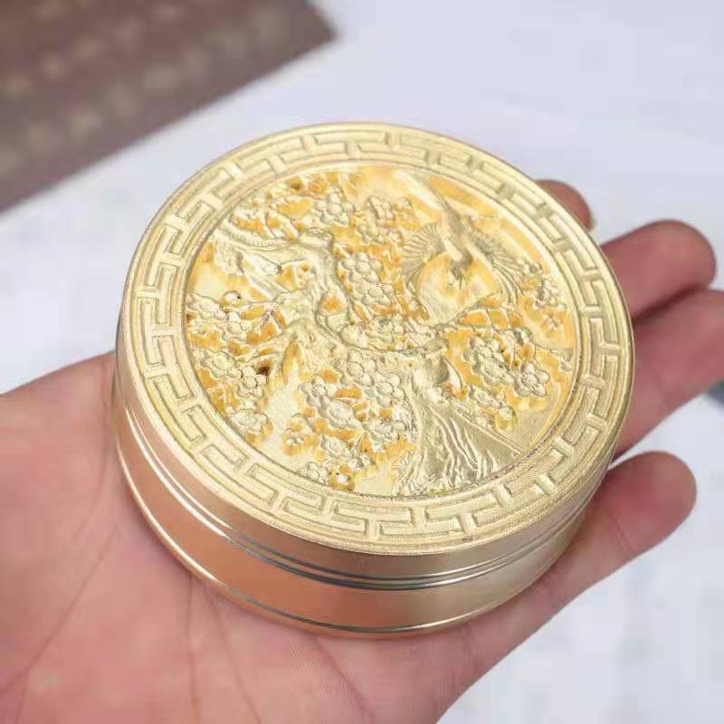 铜墨盒便携防漏螺纹带盖墨池文房四宝书法雕刻黄铜墨匣墨盒砚台