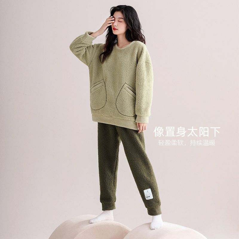 家乐芬睡衣女士冬季秋冬款法兰绒加绒加厚款珊瑚绒家居服冬天套装