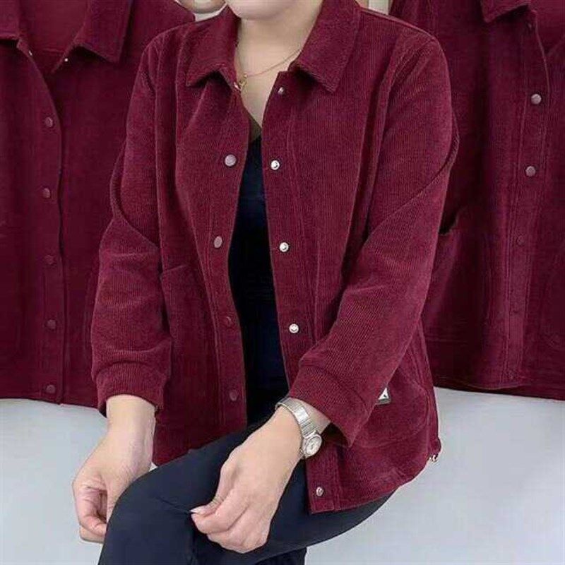 灯芯绒外套女长袖衬衫秋季新款休闲宽松大码妈妈上衣条绒夹克衫女