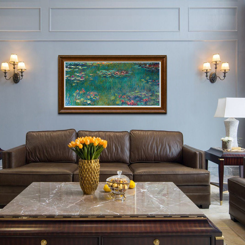 盛夏睡莲 莫奈版画欧式风景油画荷花装饰画美式客厅餐厅书房挂画