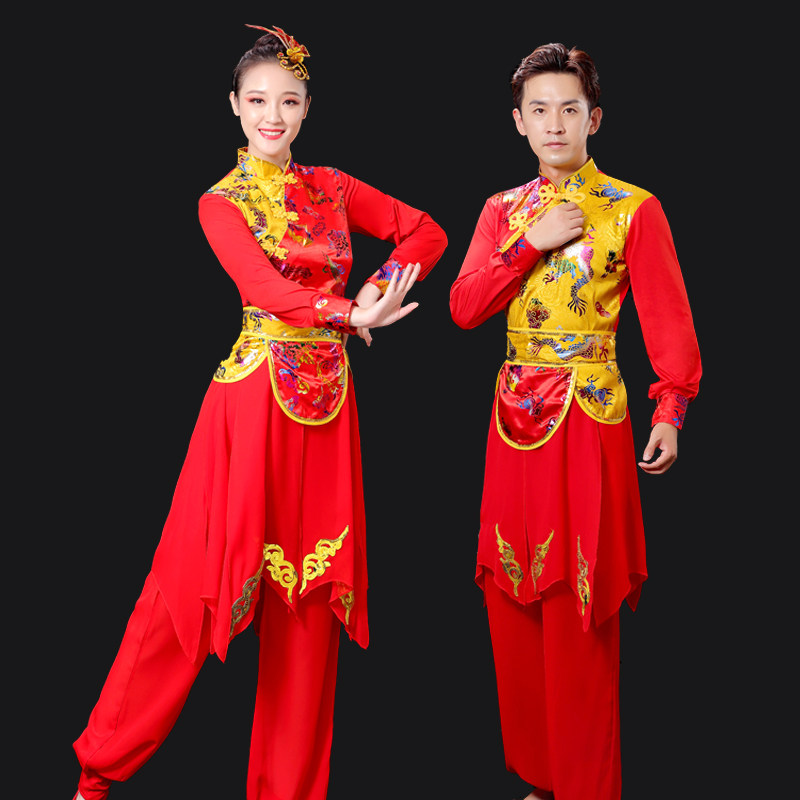 2021年秋季新款打鼓演出服装中国风喜庆腰鼓服男女开场舞大鼓锣鼓