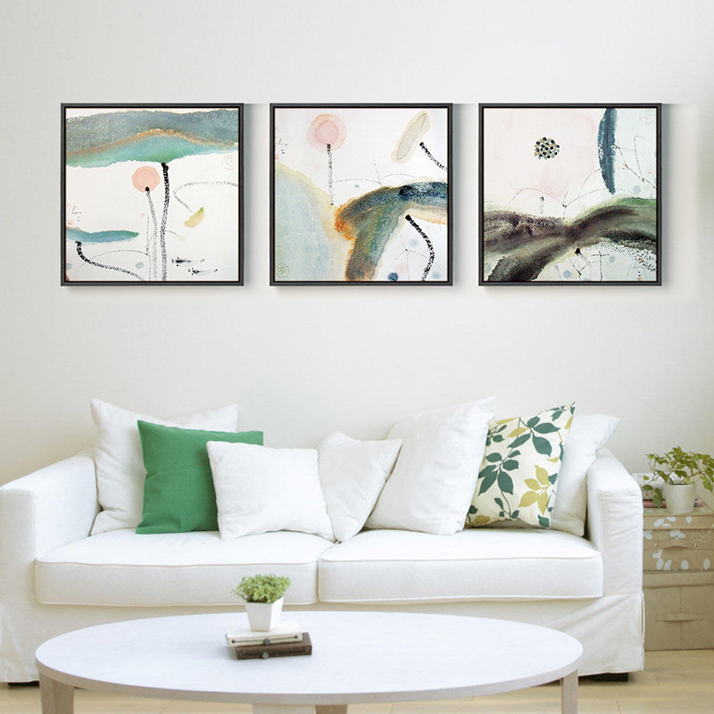 新中式客厅装饰画入户玄关画餐厅卧室挂画荷花抽象画沙发背景墙画