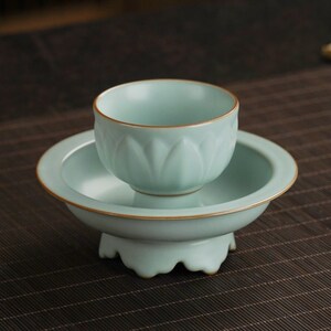 青澹汝窑主人杯单杯茶杯陶瓷手工品茗杯茶盏景德镇汝瓷茶具溪客杯