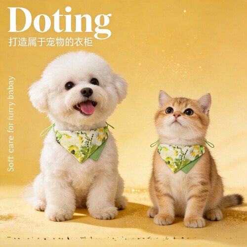 猫狗通用四季碎花三角口水巾