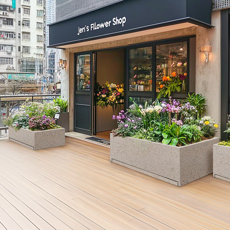 水泥板花盆花箱户外庭院种植箱真石漆长方形花盆花槽自带接水托盘