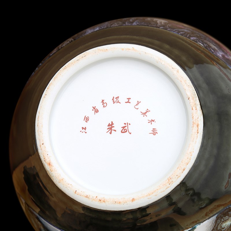 傲世瓷业  景德镇陶瓷器仿古粉彩山水两面绘石榴瓶