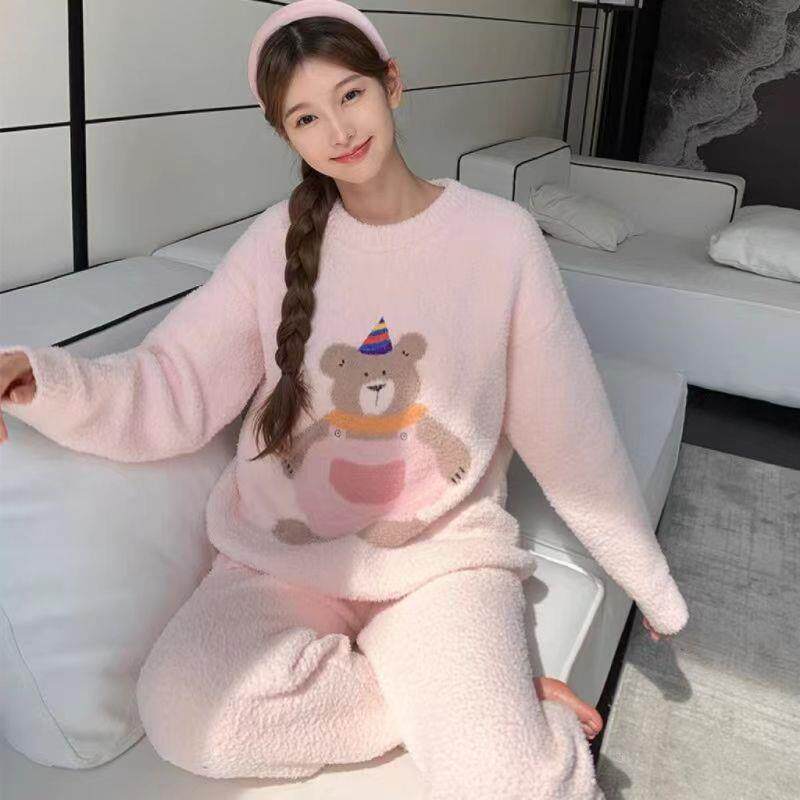 可爱卡通睡衣女2023新款冬季加厚舒适保暖长袖衣甜美珊瑚绒家居服