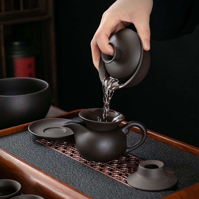 紫砂功夫茶具黑泥西施壶茶杯整套泡茶器三才碗闻香杯家用茶具套装