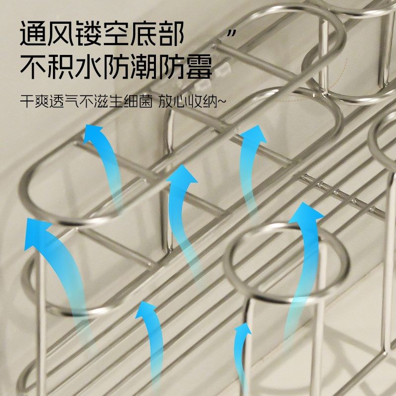 304不锈钢漱口杯牙膏置物架壁挂式免打孔一家四口倒挂收纳洗漱杯