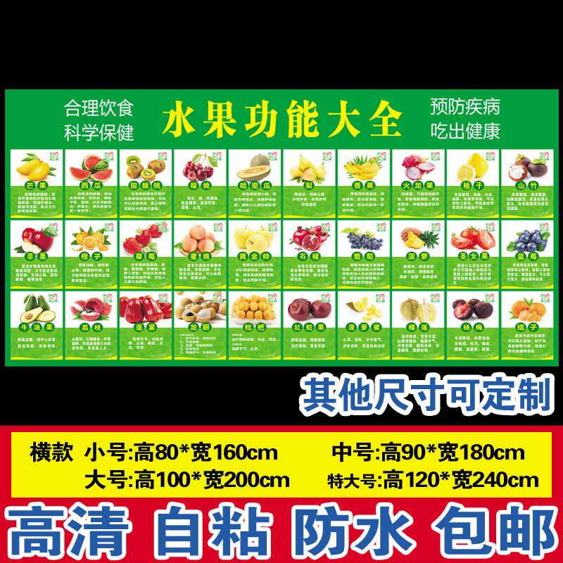新品水果蔬菜干果五谷杂粮功效大全营养介绍超市广告画墙贴纸包邮