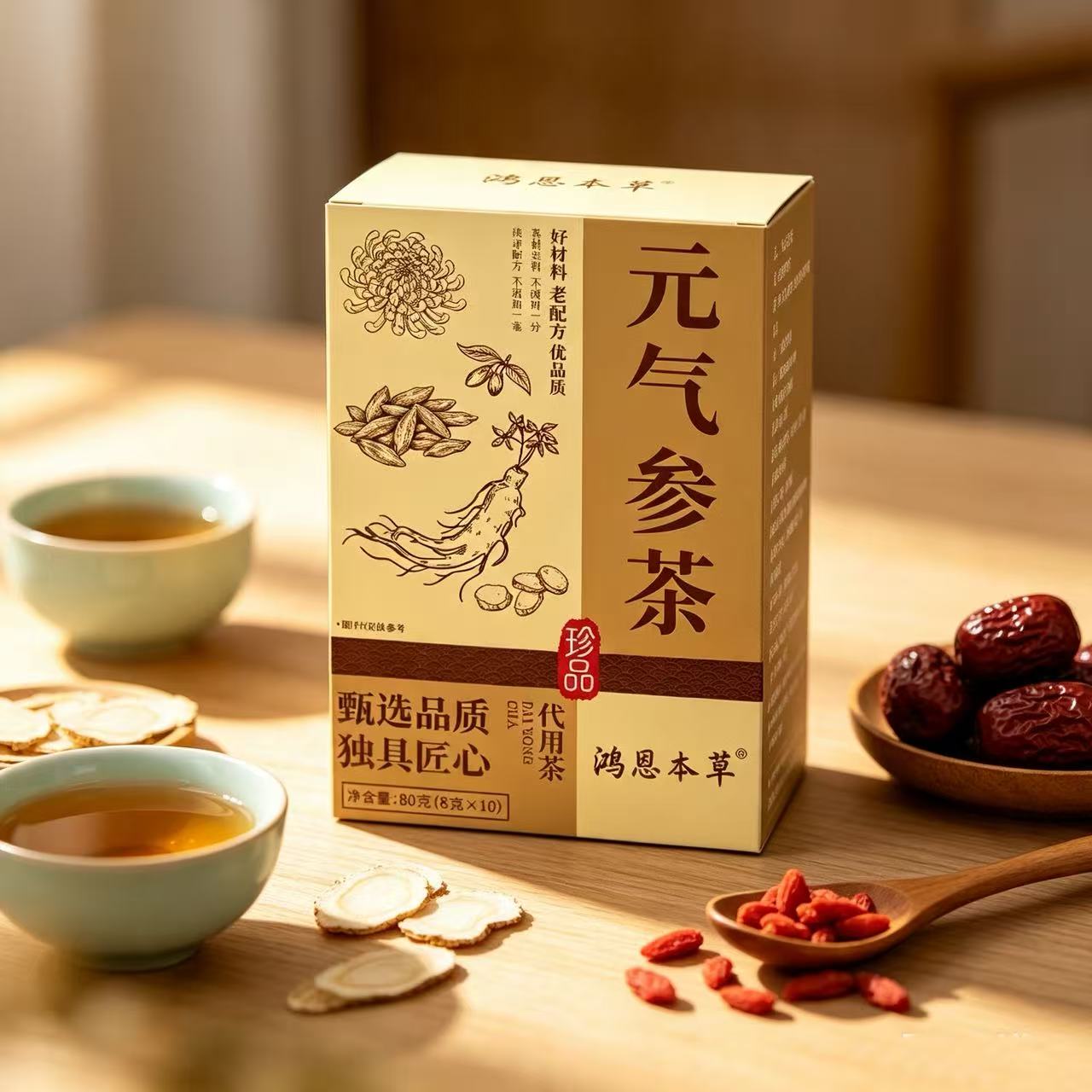 元气参茶原料黄芪甘草菊花麦冬枸杞西洋参独立包装80g/盒官方正品