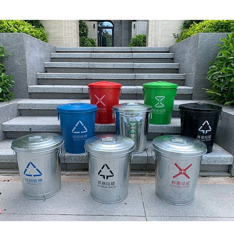 大容量金属收纳桶铁皮垃圾桶大口径垃圾桶厨房用带盖圆桶