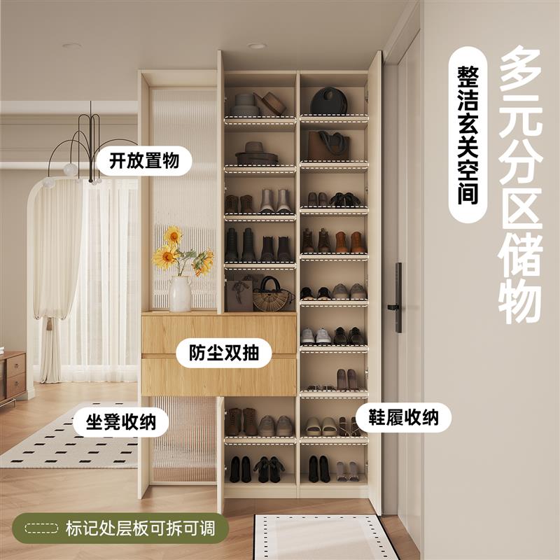 新中式玻璃屏风隔断柜入户正对门玄关柜鞋柜一体客厅柜收纳储物柜