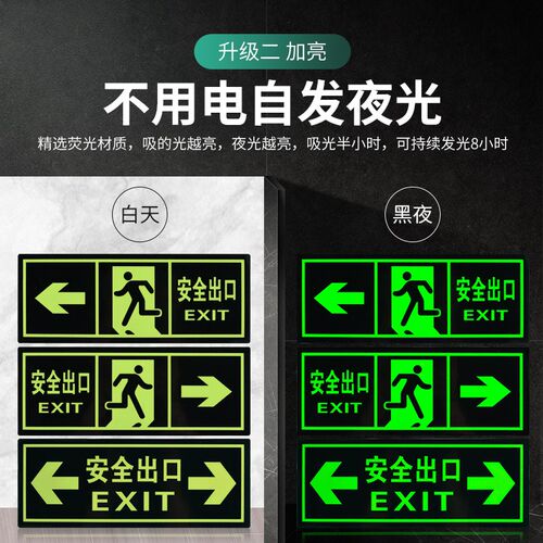 安全出口指示牌消防通道疏散标识牌夜光墙贴应急紧急逃生楼梯警示