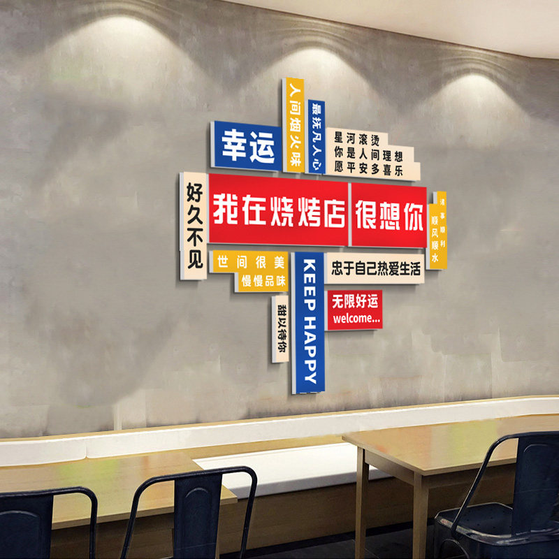 创意烧烤店打卡拍照墙面装饰贴画夜宵小吃餐厅背景墙布置标语壁纸
