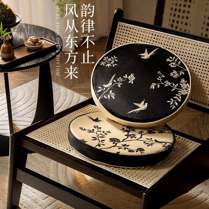 喜即闲花弄影客厅飘窗蒲团圆形蒲团坐垫茶室榻榻米坐墩新中式椅垫