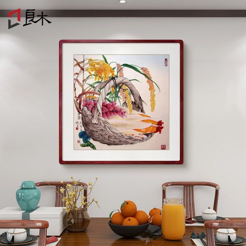 五谷丰登挂画花鸟餐厅装饰画麦穗丰收果实背景墙客厅壁画手绘国画
